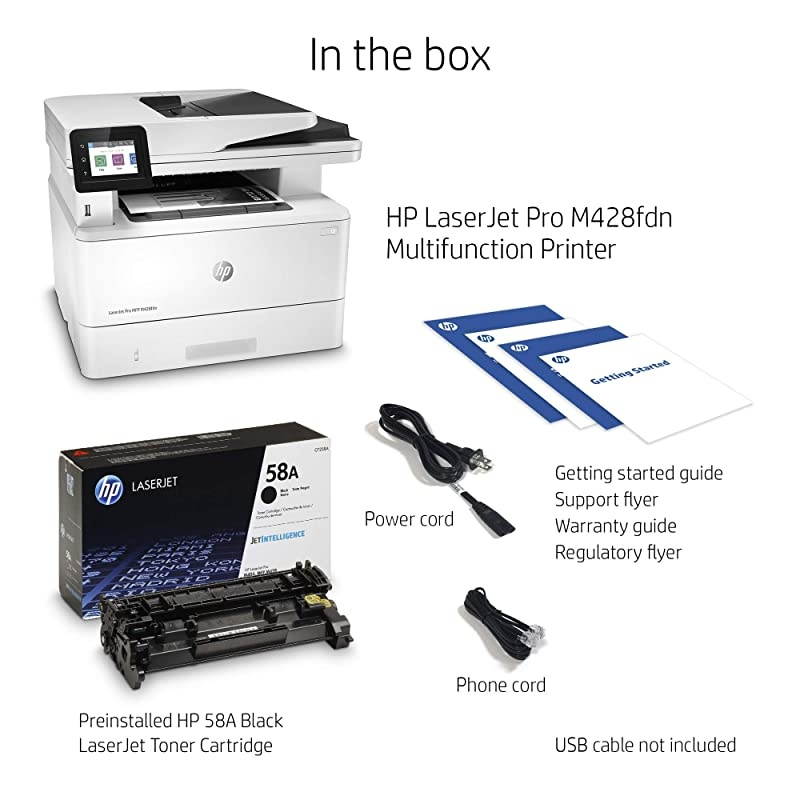 LaserJet Pro MFP M428fdn Monochrome Duplex Laser Printer, 38ppm, 1200x1200 dpi, 250 Sheet Standard Input Tray, USB 2.0 and Ethernet Connectivity - Print, Scan, Copy, Fax, Email