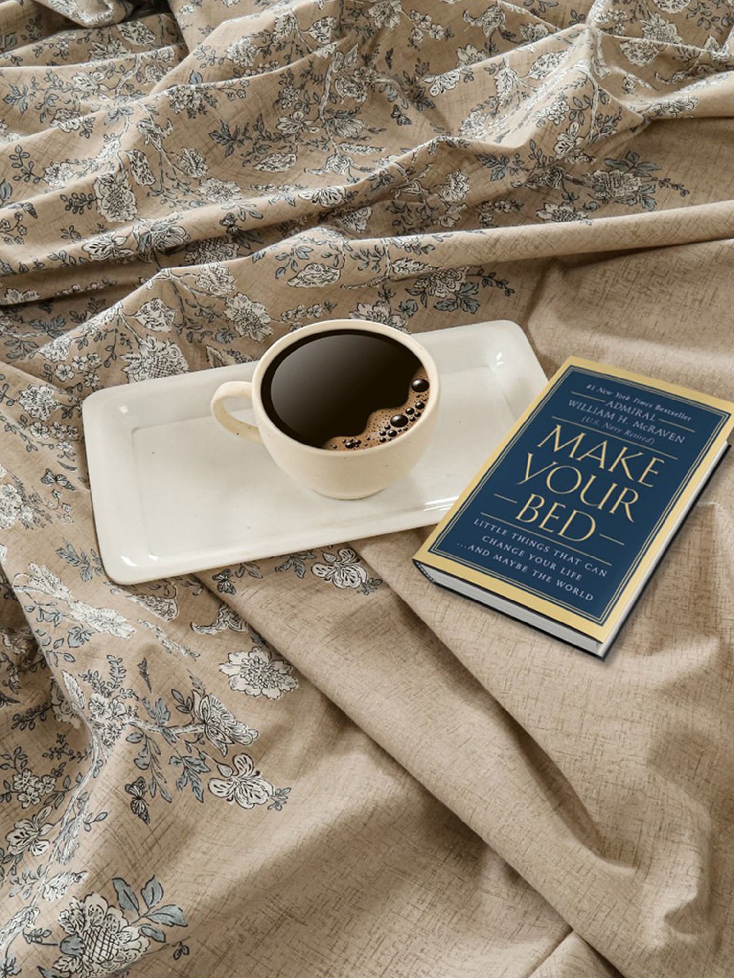 Swayam Floral Beige & Grey  160 TC Cotton Double Bedding set