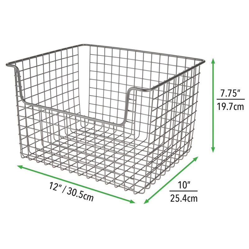 mDesign Wide Metal Storage Organizer Basket - Open Front, Closets, 4 Pack - Gray