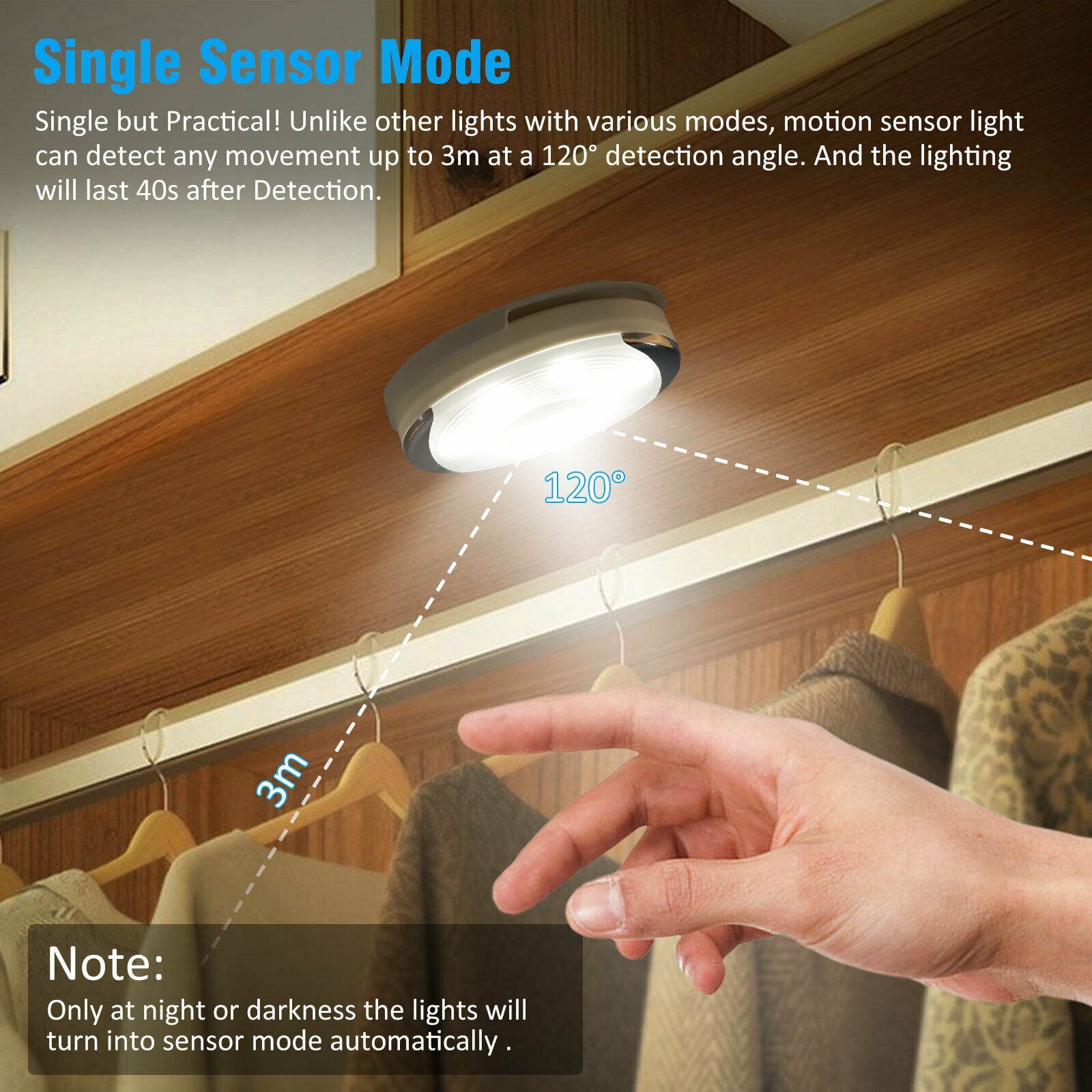 LED Puck Lights Under Cabinet Closet PIR Motion Sensor Kitchen Wall Night Light