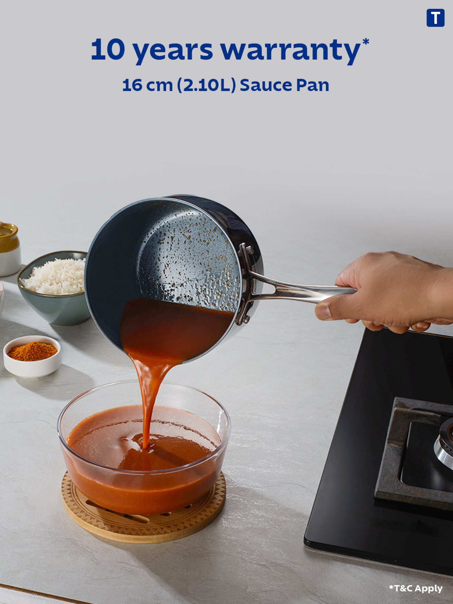 Tramontina Fusao Non-Toxic Triply Stainless Steel Ceramic Sauce Pan & Lid 16cm/2.1L Induction Base