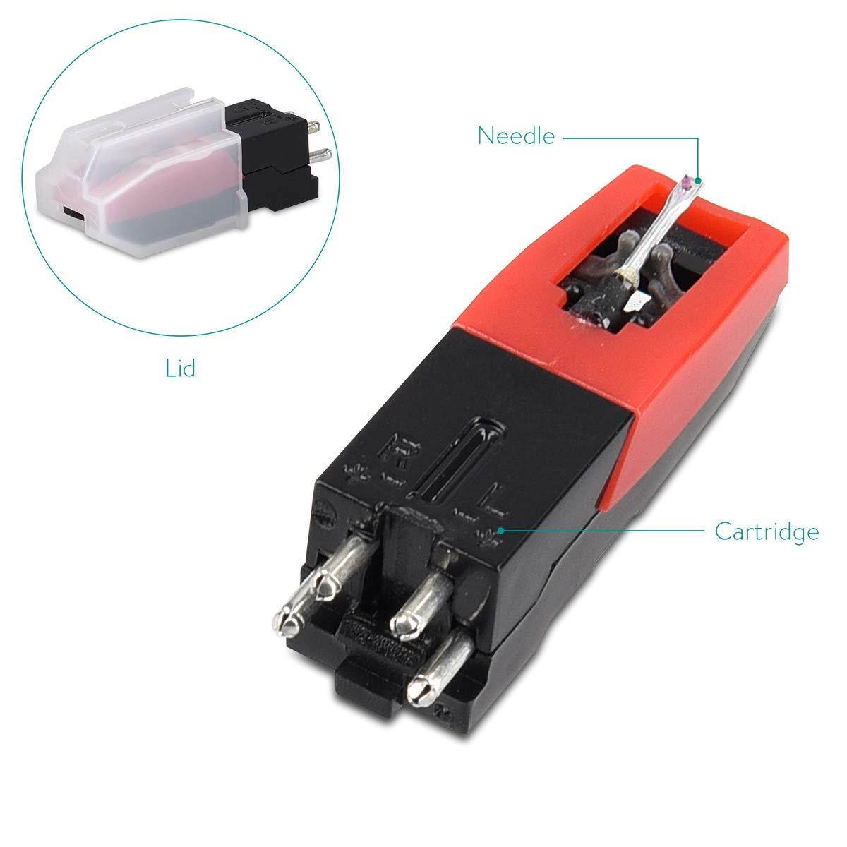 Navaris Record Player Needle Replacement - Universal Turntable Stylus Cartridge for Crosley, Ion, Jensen, Pyle, Philips, Auna, Zenith - Pack of 2