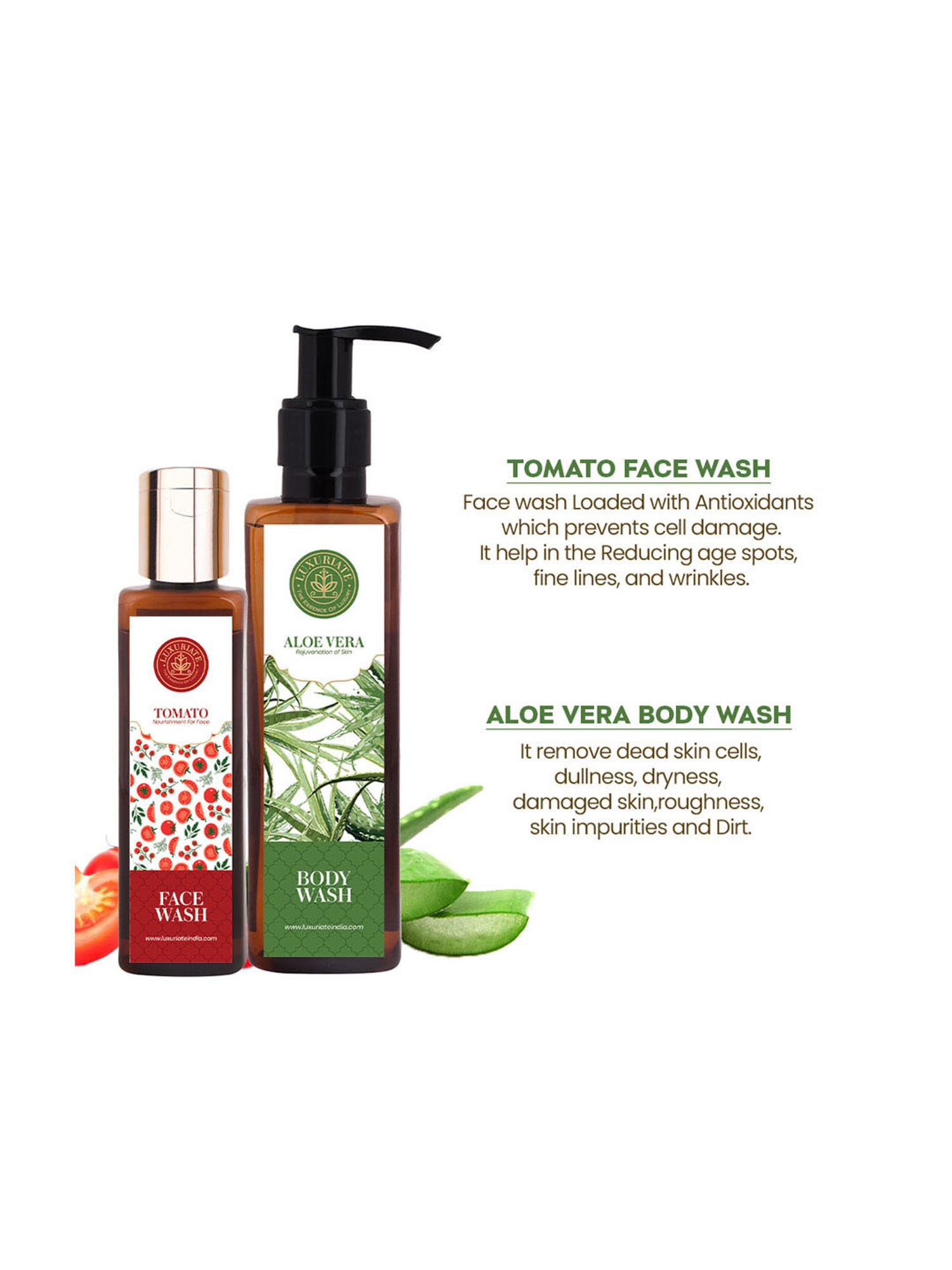 Luxuriate Aloe Vera Body Wash and Tomato Face Wash Cleanser Combo