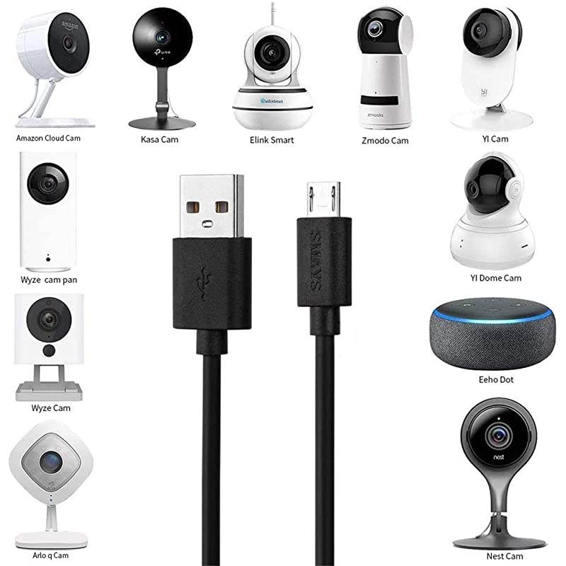 26ft Power Extension Cable Compatible with Wyze cam Wyze cam V2 Wyze cam Pan Blink Yi Home Security Camera Long Micro USB Cord Black WeatherProof