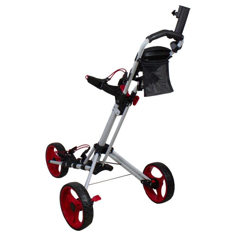 Northlight 48" White and Red Easy Folding 3 Wheel Golf Bag Push Cart