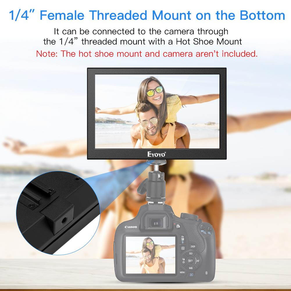 Eyoyo 7 inch Small HDMI LCD Monitor, Portable 1280x800 16:10 IPS Screen Support HDMI/VGA/AV/BNC Inputs