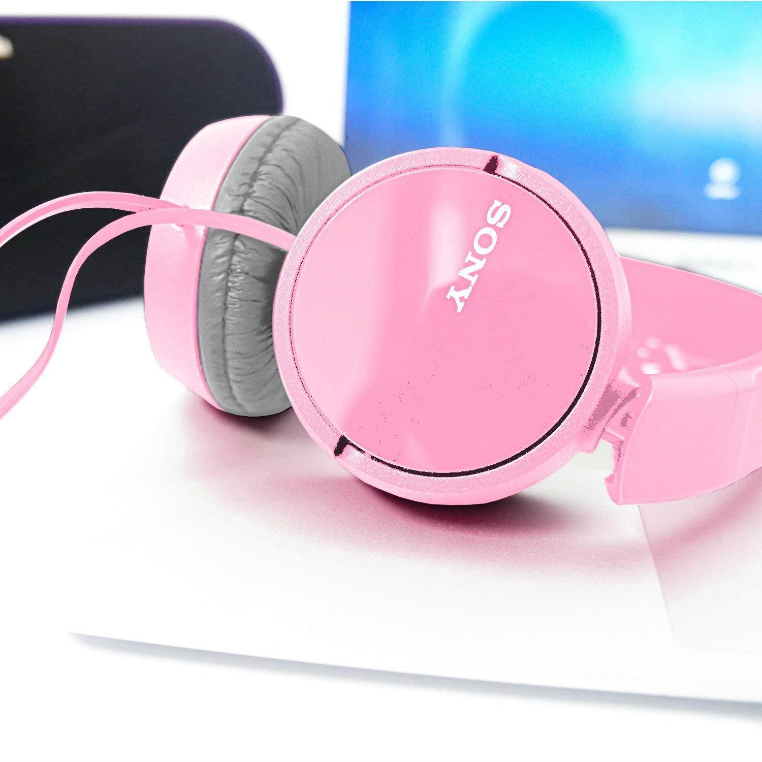 SONY Over Ear Best Stereo Extra Bass Portable Foldable Headphones Headset for Apple iPhone iPod/Samsung Galaxy/mp3 Player/3.5mm Jack Plug Cell Phone (Rose)