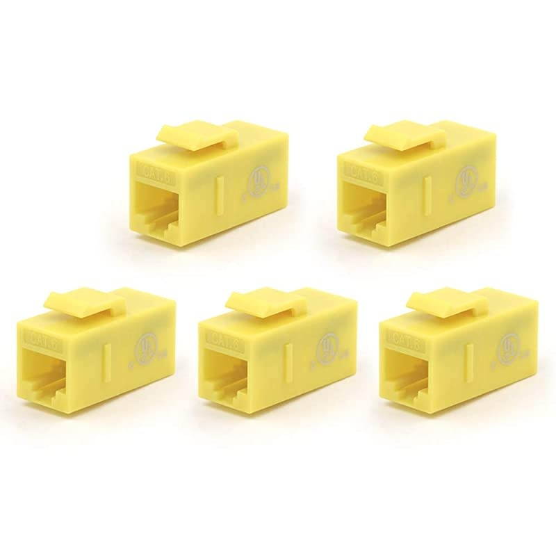 5Pack CAT6 Keystone Coupler RJ45 Female to Female Ethernet Insert Jack UTP Network Inline Connector Yellow