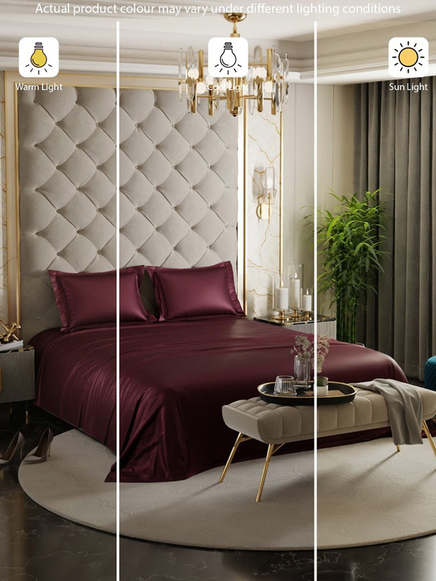 Stoa Paris Date Night Collection Velvet Wine Polyester 300 TC Double Bed Sheet With 2 Pillow Covers