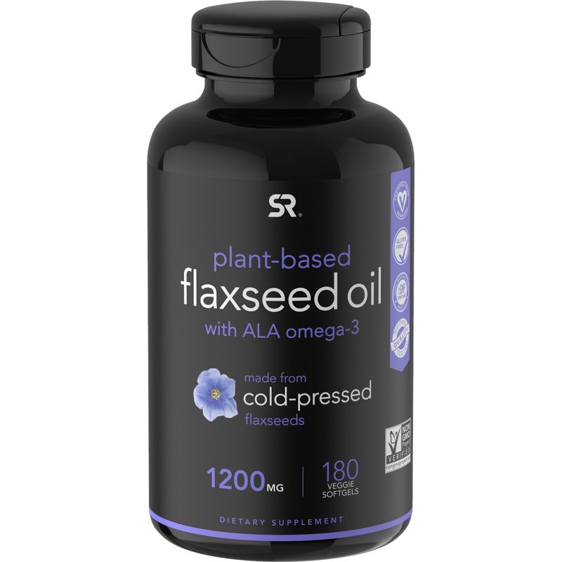 Sports Research Flaxseed Oil with Plant Based Omega-3, 1,200 mg, 180 Veggie Softgels,