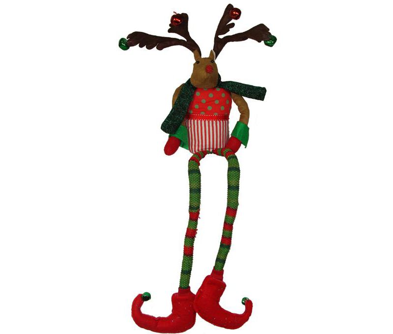 Raz Imports 24" Whimsical Red & Green Poseable Plush Reindeer Christmas Shelf Sitter