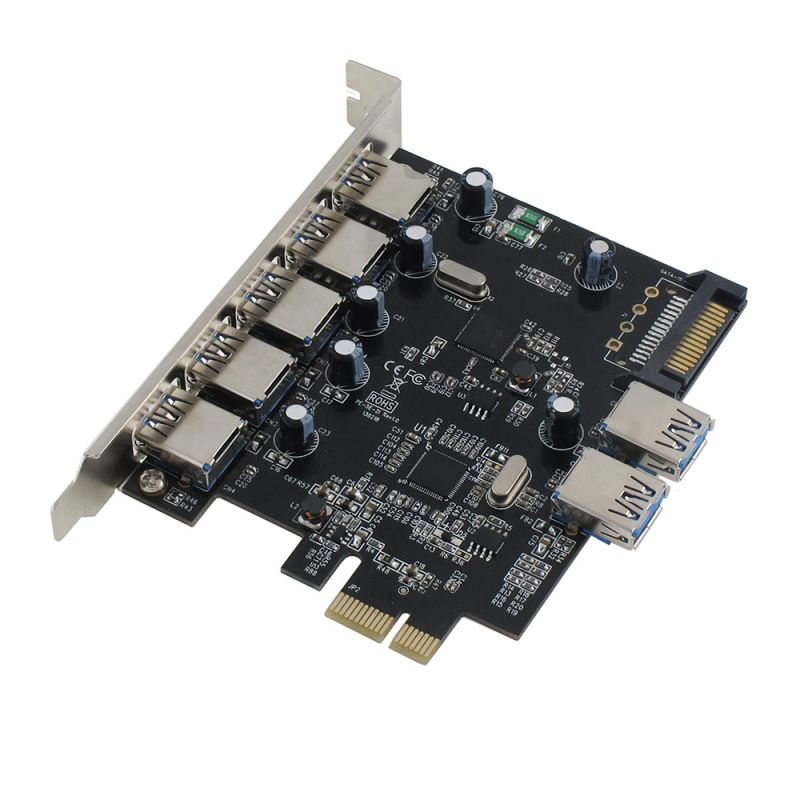 Sedna - PCIE 7 Port USB 3.0 Adapter Card with SATA Power Connector , Support Win 8 UASP ( NEC Host controller )