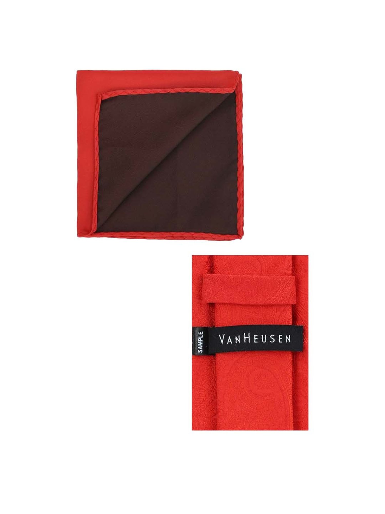Van Heusen Red Printed Tie with Pocket Square