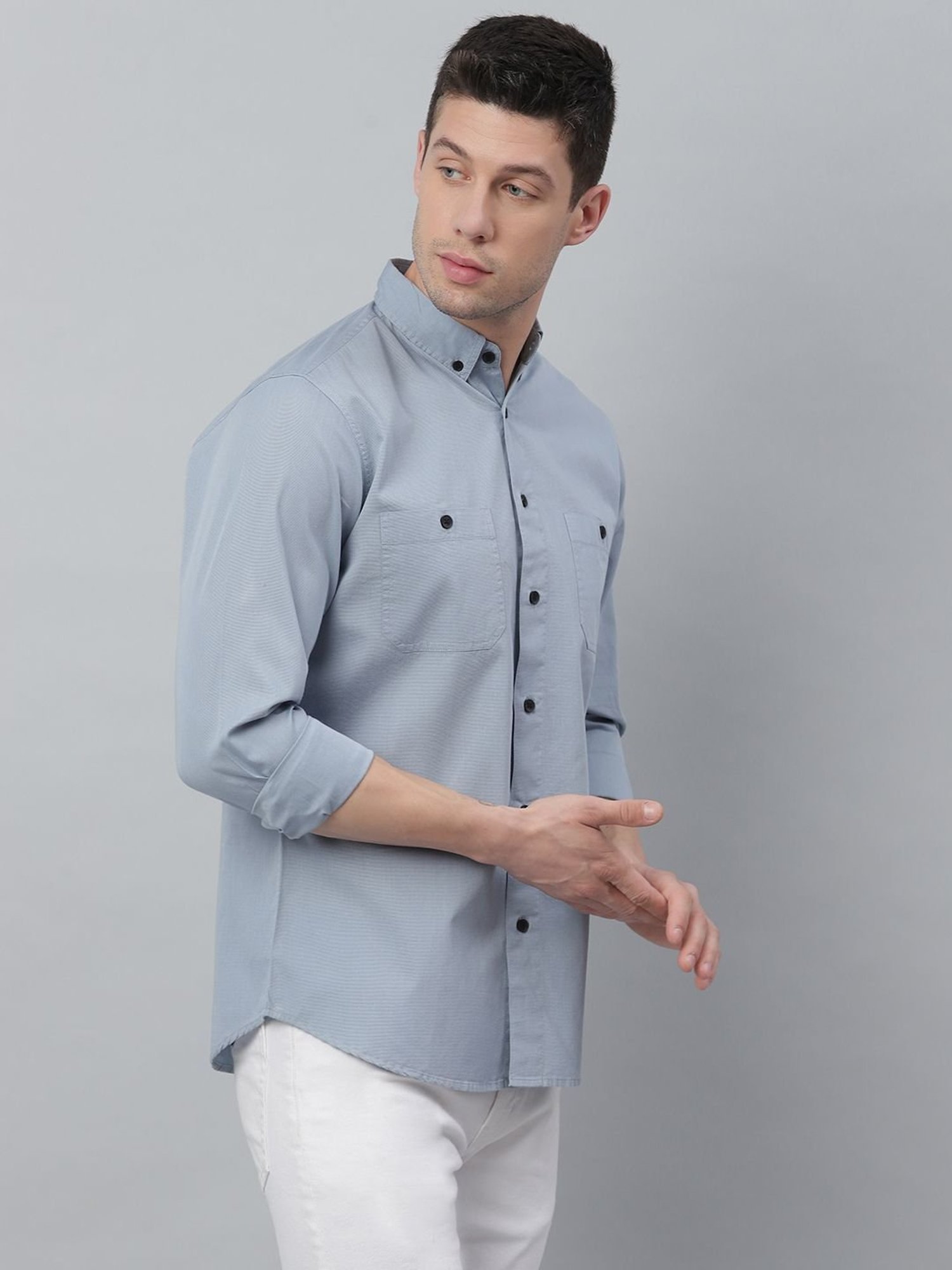 Dennis Lingo D-Blue Cotton Slim Fit Shirt