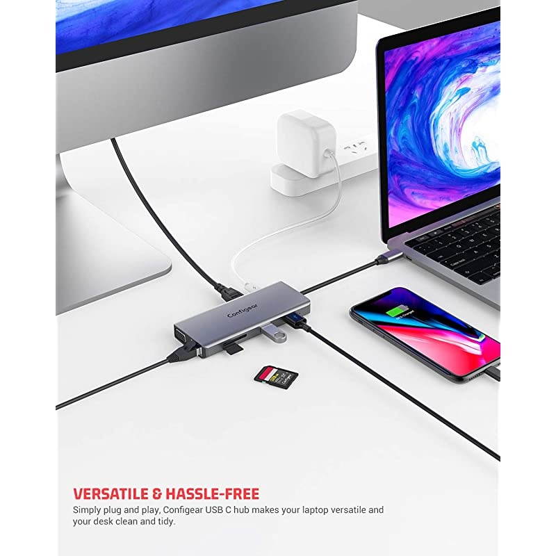 C Hub, C Laptop Docking Station 11 in 1 Multiport Adapter Dongle, 4K C to HDMI, VGA, Ethernet, 100PD, 2 3.0, 2 2.0, Mic/Audio, SD/TF for MacBook Pro Air and More Type C Devices
