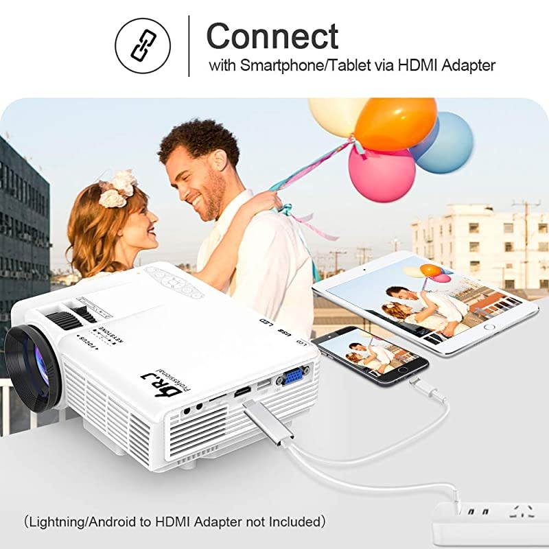 HI04 Mini Projector Outdoor Movie Projector with 100Inch Projector Screen 1080P Supported Compatible with TV Stick Video Games HDMIUSBTFVGAAUXAV Latest Upgrade