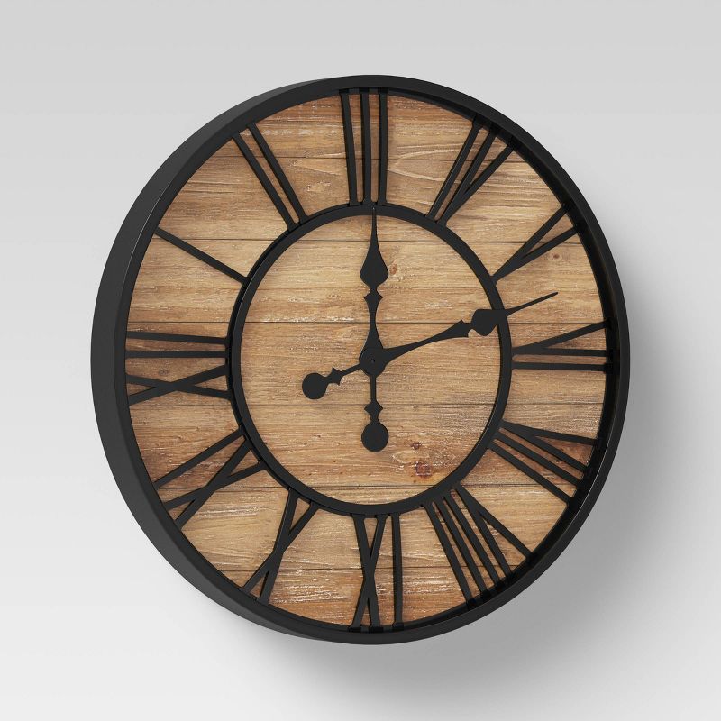 20" Metal Cut Out Roman Numeral Wall Clock Black - Patton Wall Decor