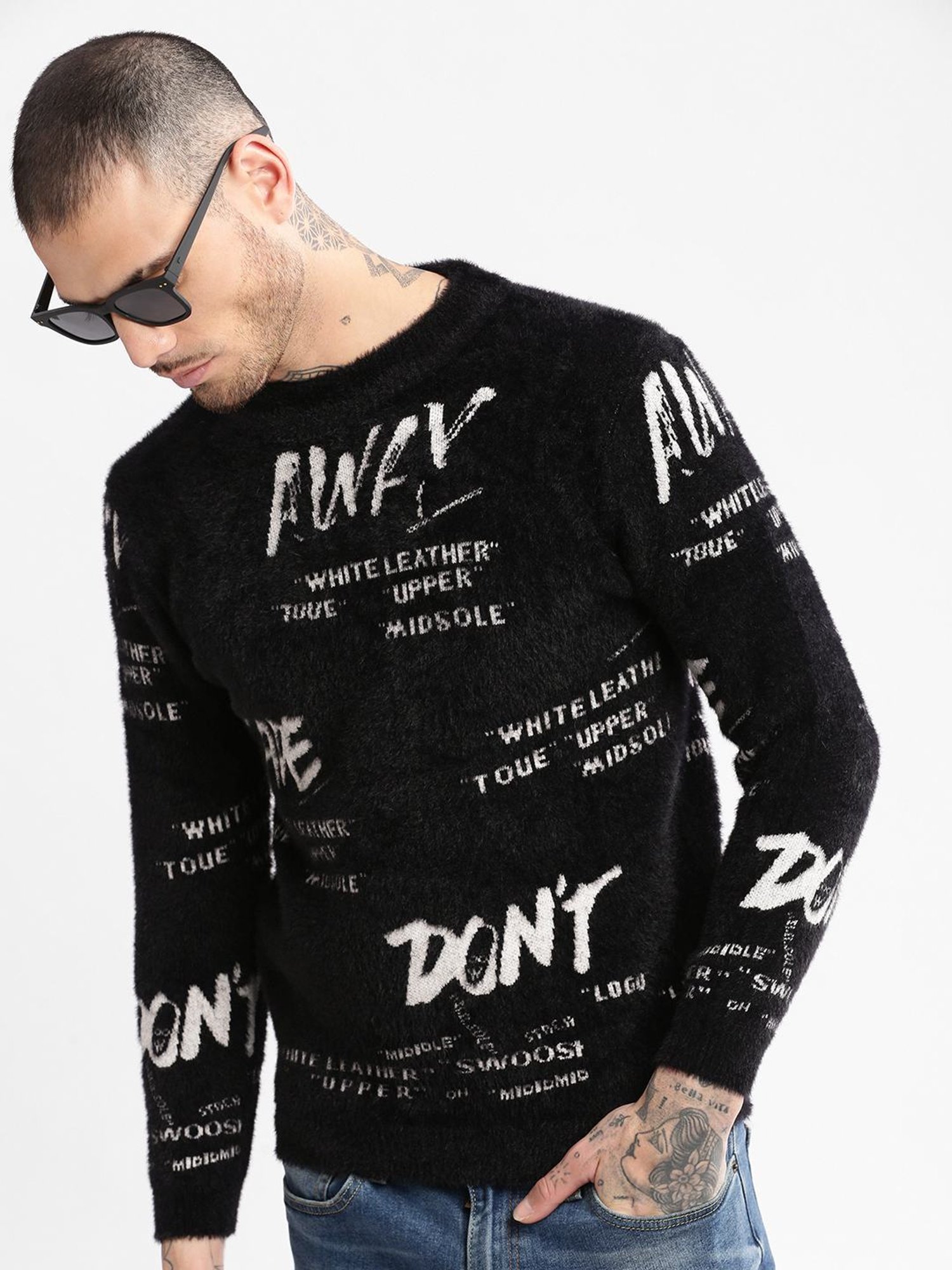 Showoff Black Slim Fit Printed Sweater