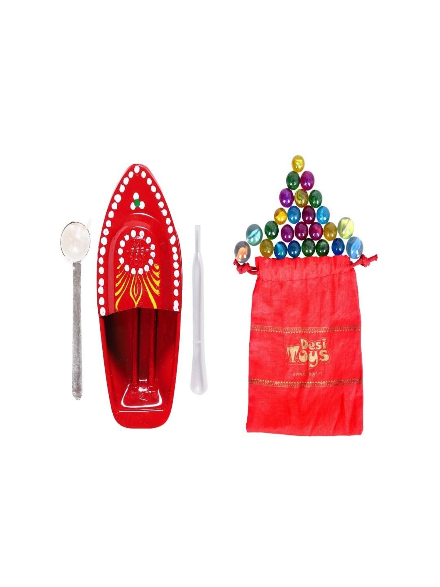 Desi Toys Kids Multicolor Metal Steam Toy Boat & Marbles Game Set