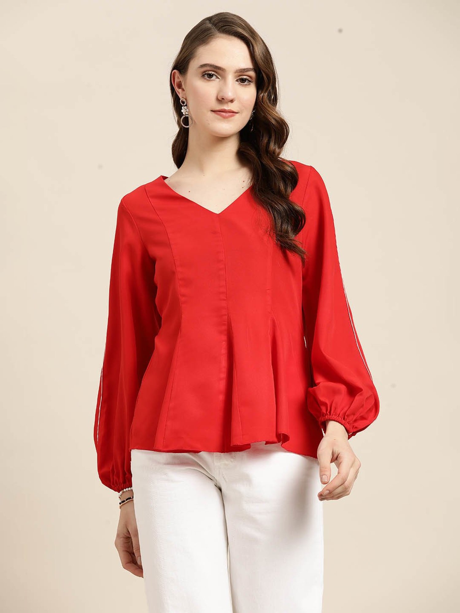 Qurvii Red Regular Fit Top