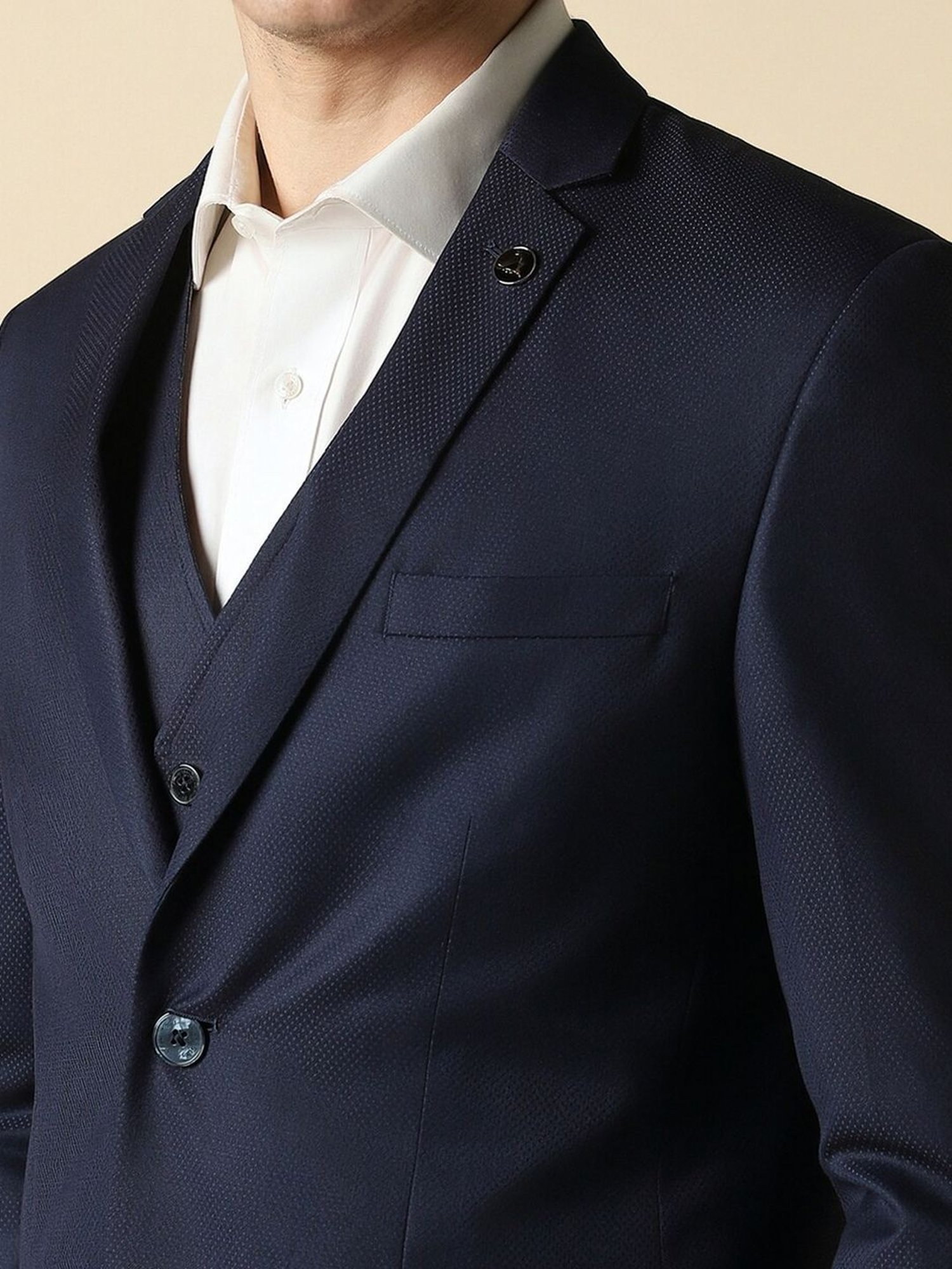 Allen Solly Navy Slim Fit Texture Three Piece Suit