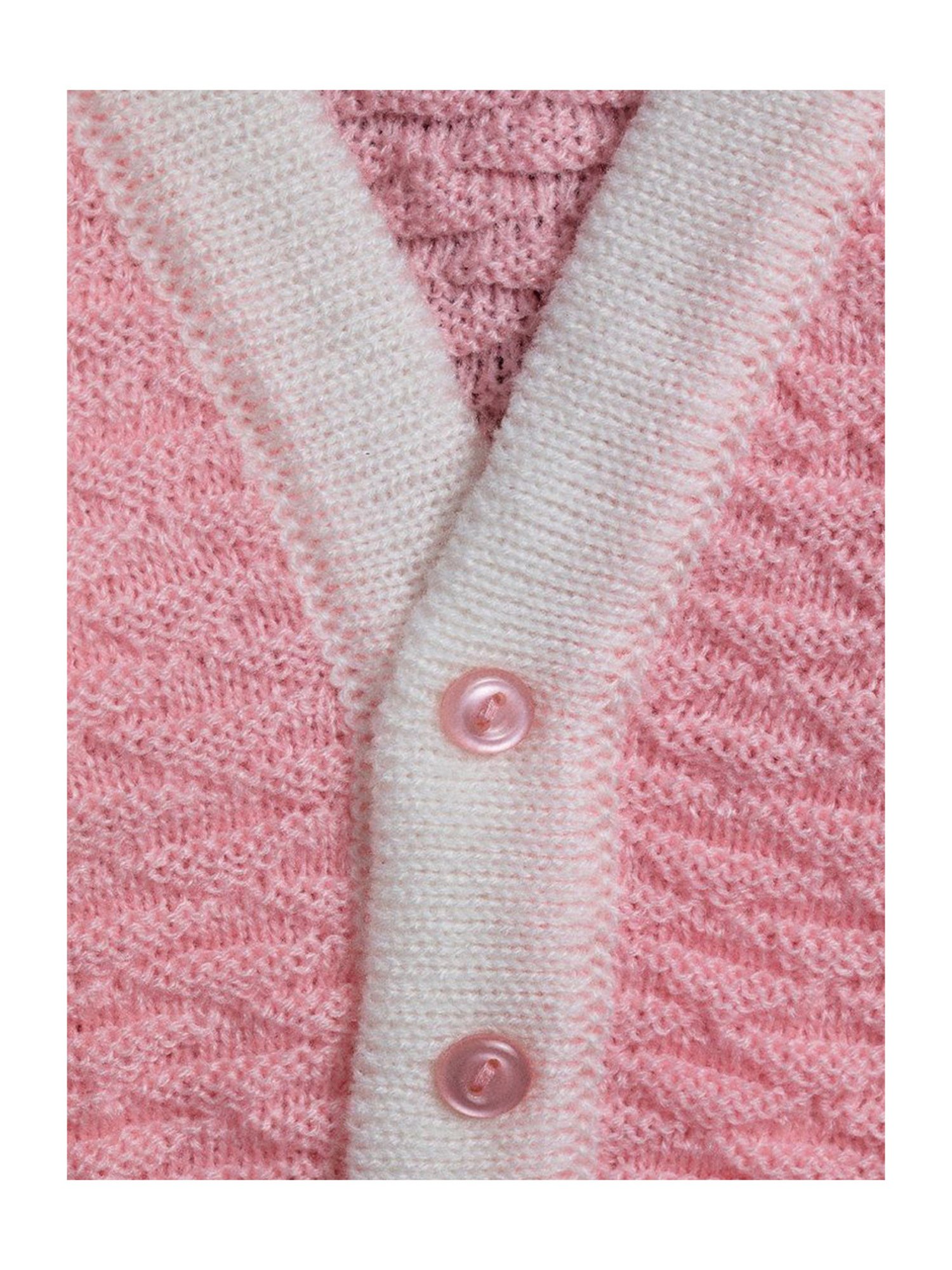 Little Angels Kids Pink & White Textured Pattern Full Sleeves Sweater Set