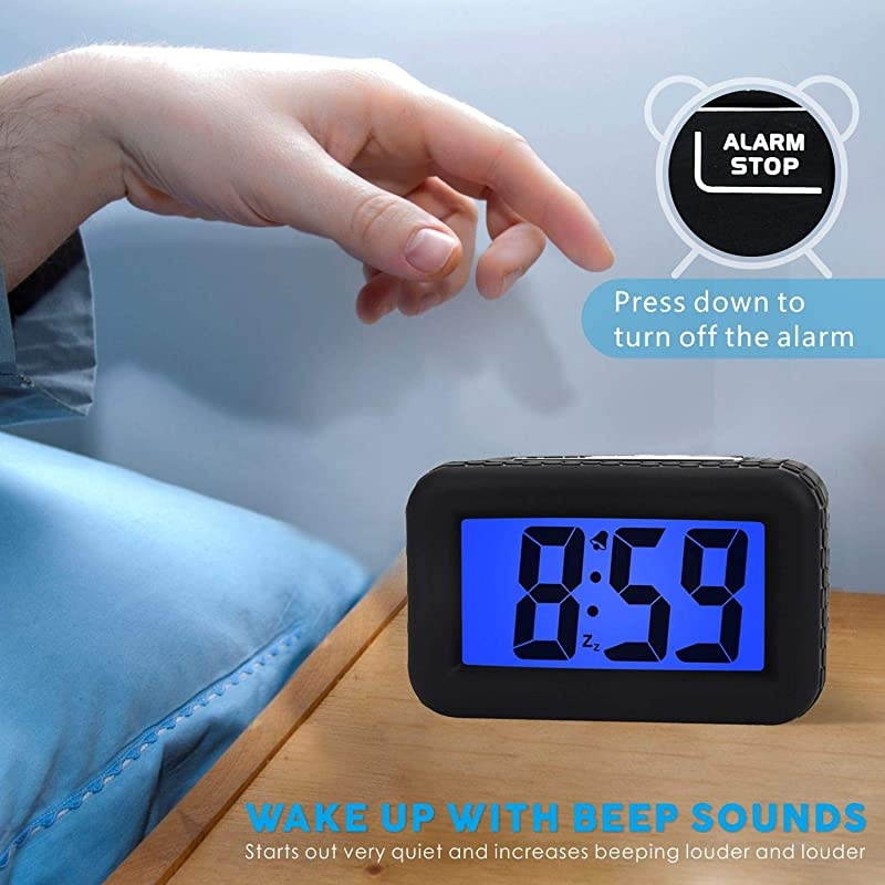 Digital Clock Kids Alarm Clocks with Snooze and Backlight Simple Travel Clocks Large LCD Display Ascending Sound and Handheld Sized Good for Kids Black
