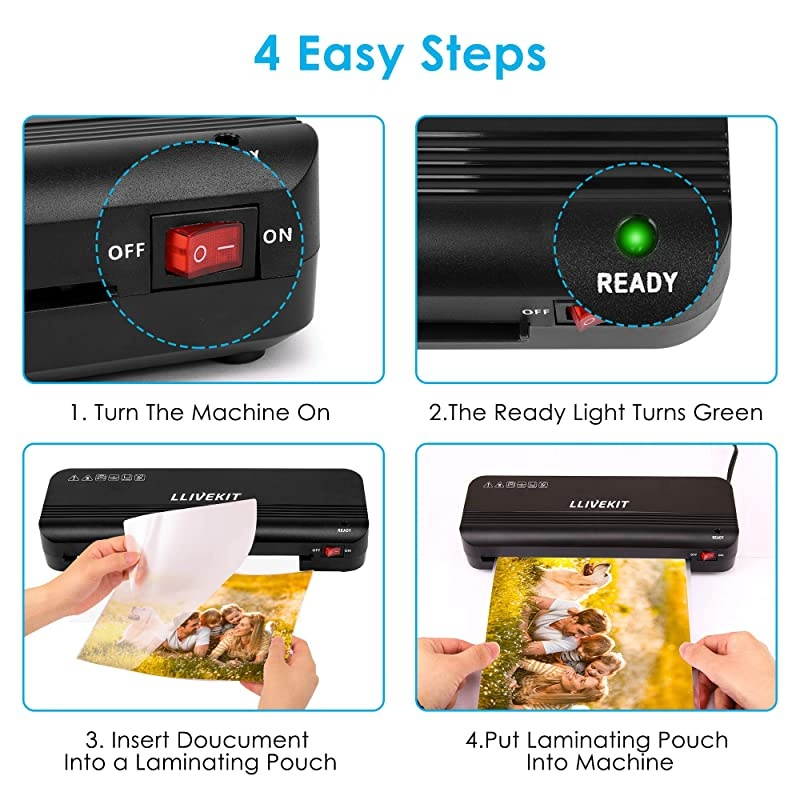 A4 Laminator Machine, 3 in 1 9'' Portable Thermal Laminating Machine with 20 Pouches, Paper Trimmer and Corner Rounder, for Home Office School