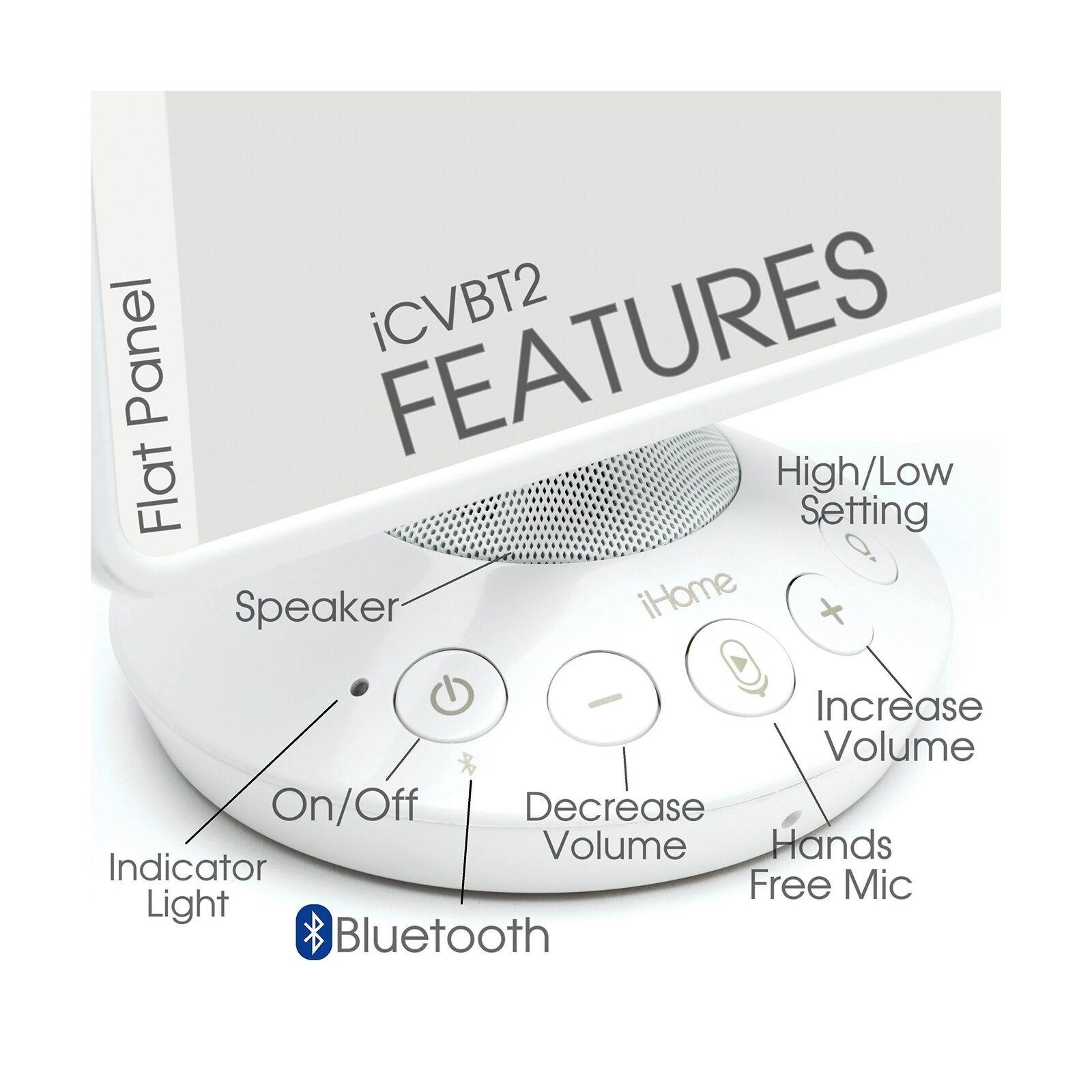 iHome 7" x 9" Reflect iCVBT2 Adjustable Vanity Mirror with Bluetooth Audio, H...