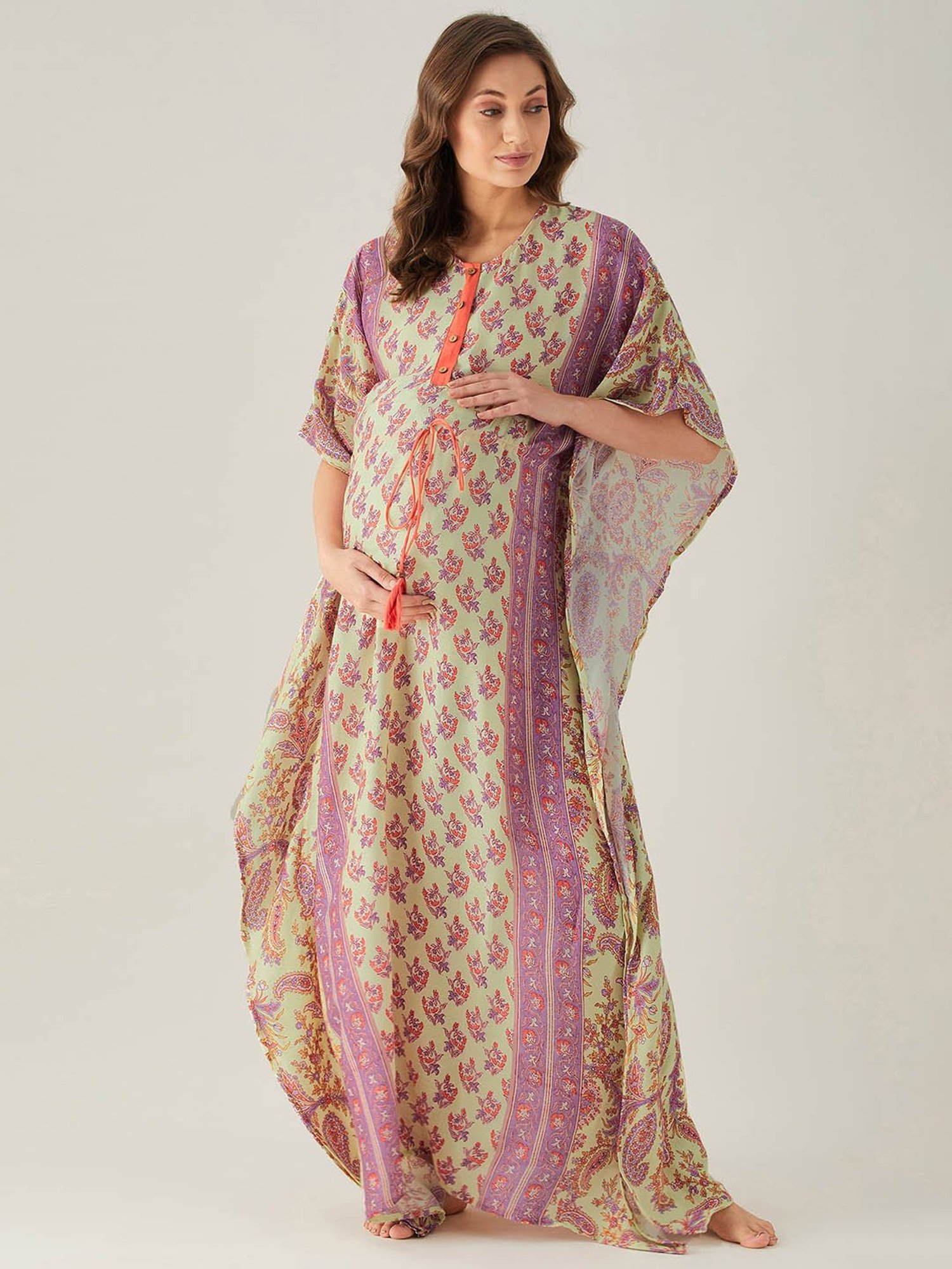 The Kaftan Company Yellow Printed Maternity Kaftan Nighty