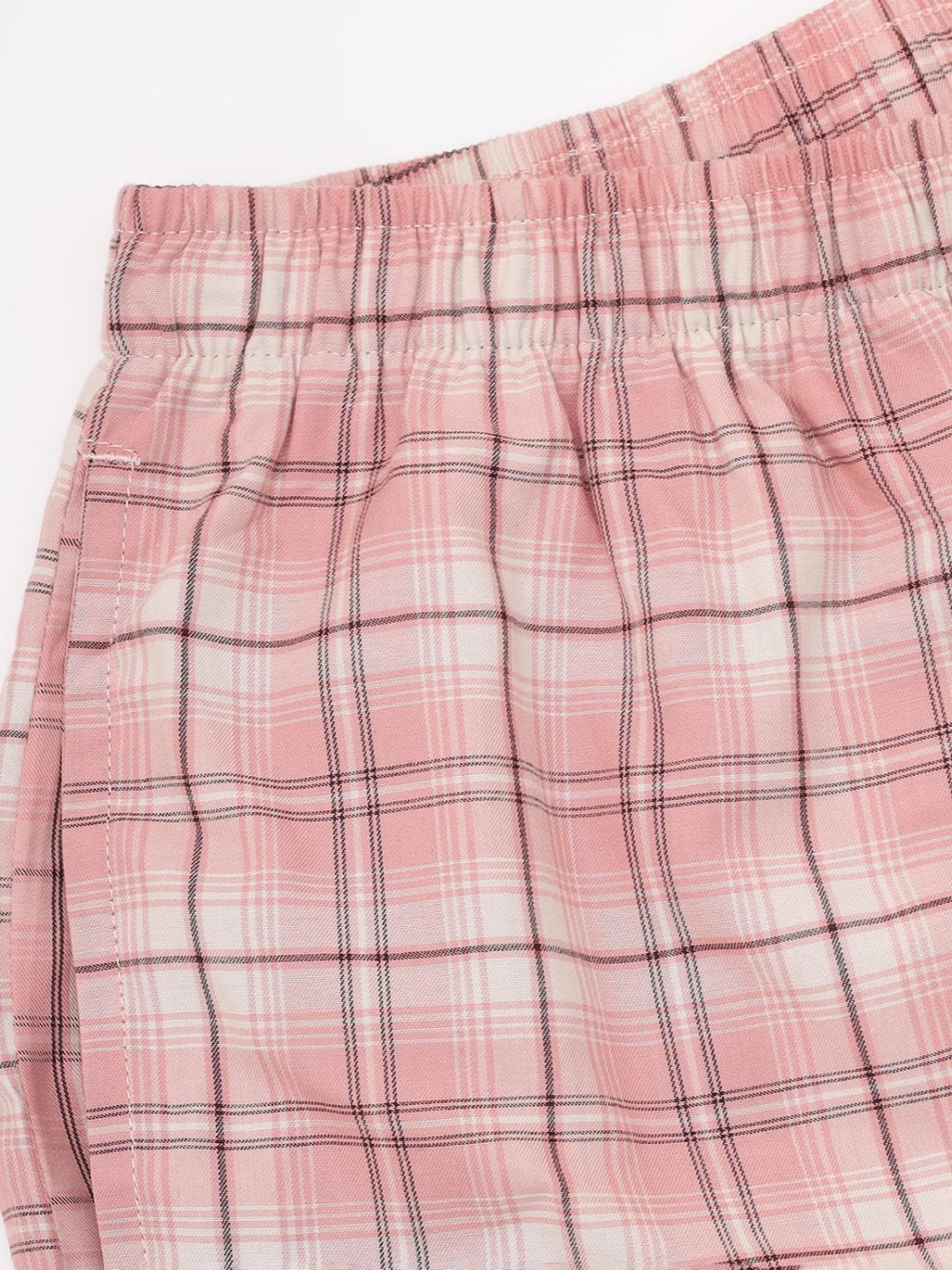 Enamor Peach Cotton Chequered Lounge Shorts