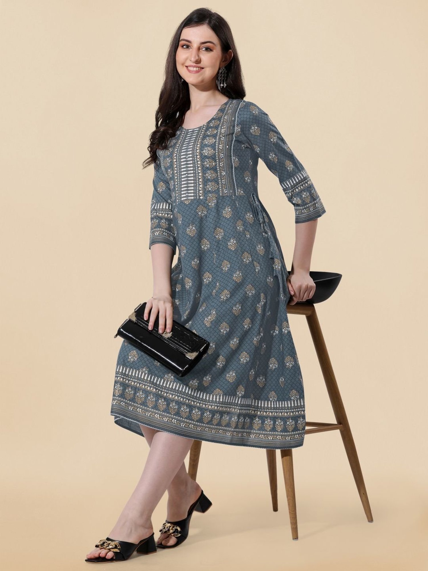 MIRCHI FASHION Grey Embroidered A-Line Dress