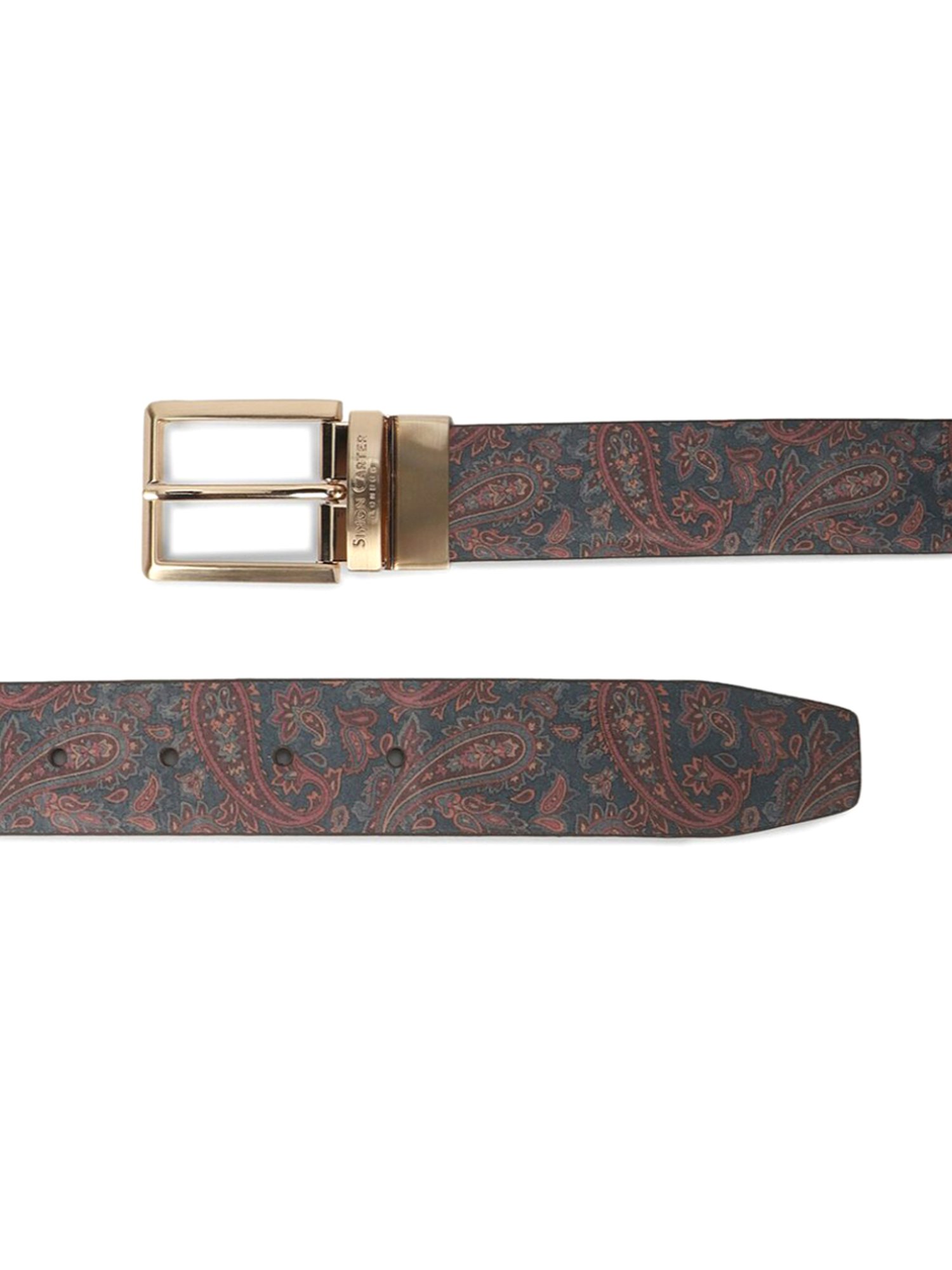 Simon Carter Multicolor Leather Printed Reversible Belt for Men