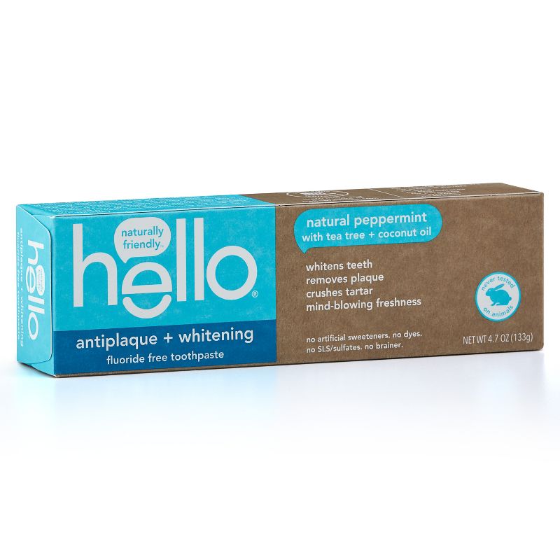 hello Antiplaque and Whitening Fluoride Free Toothpaste , sls Free and Vegan , 4.7oz