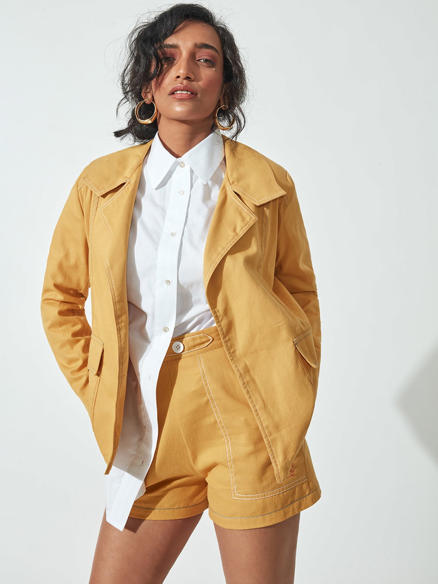 The Label Life Mustard Cotton Relaxed Fit Shorts