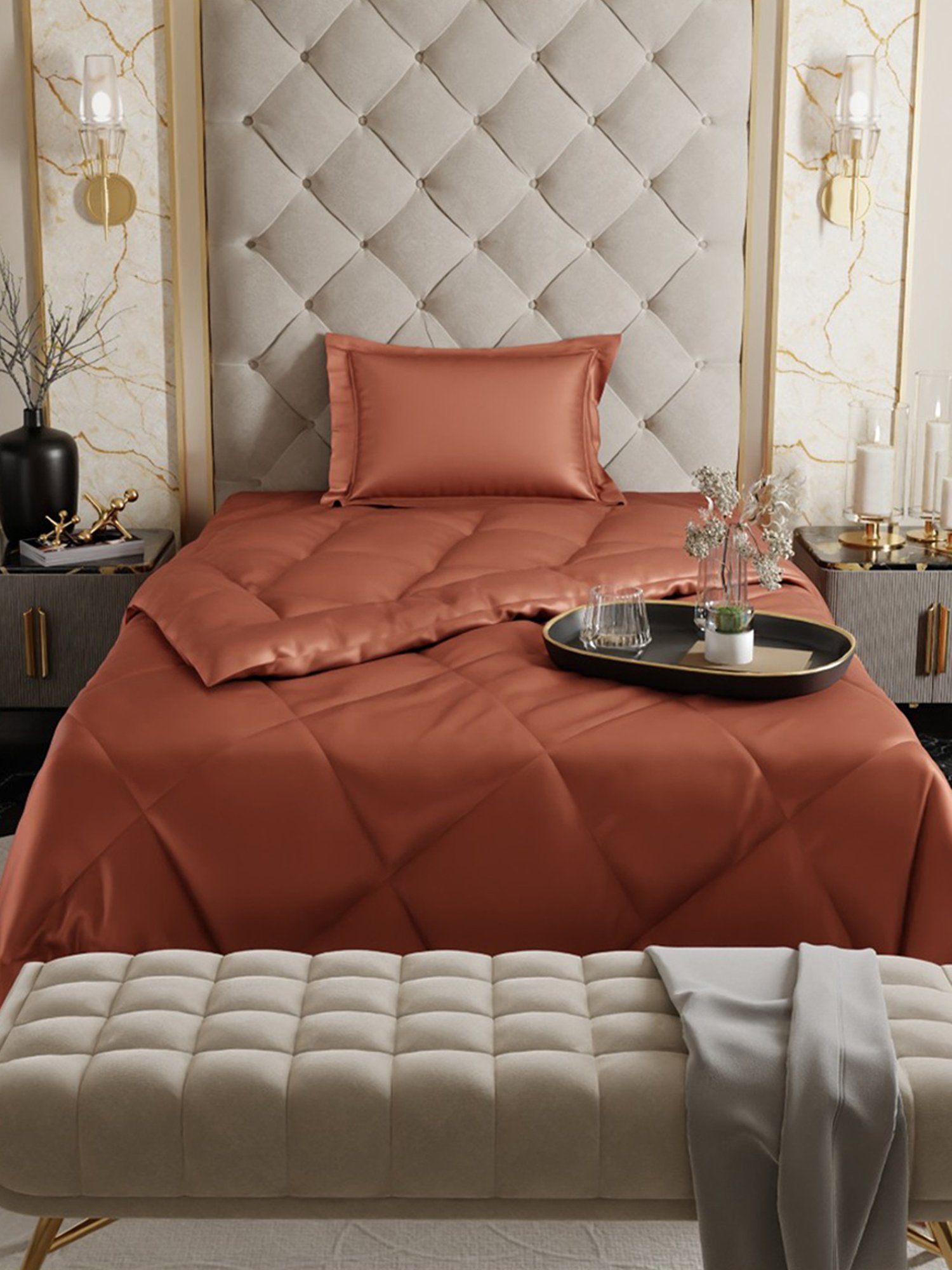 Stoa Paris Date Night Brown Polyester 150 GSM Single Comforter