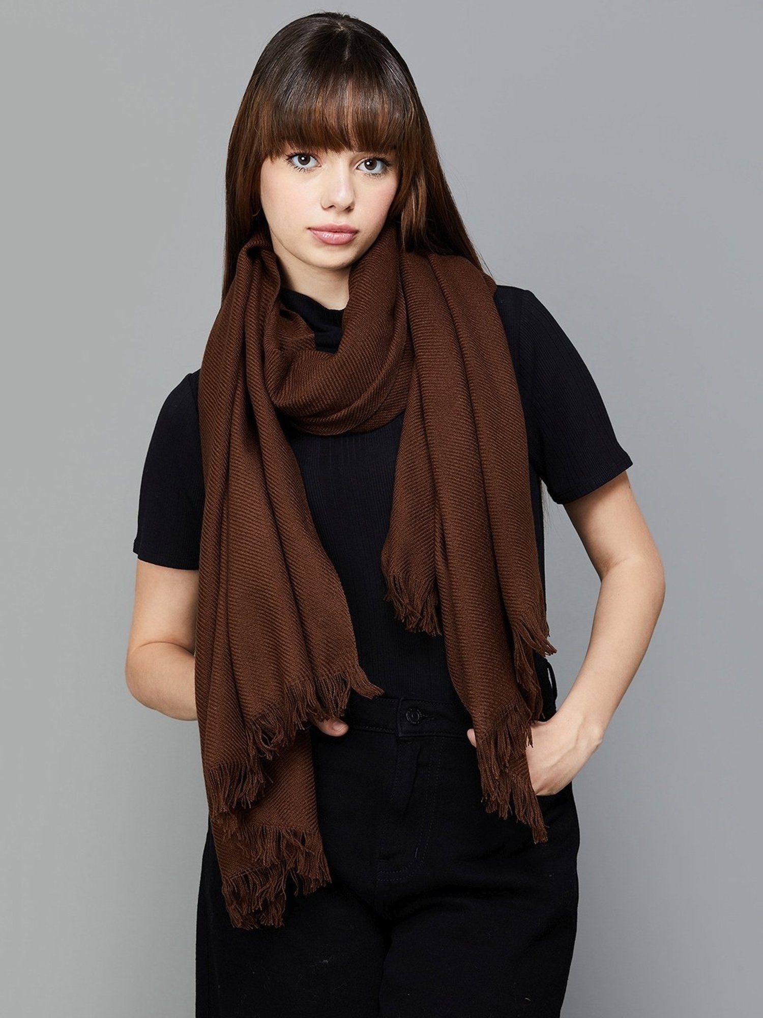 Ginger by Lifestyle Brown Plain Stole