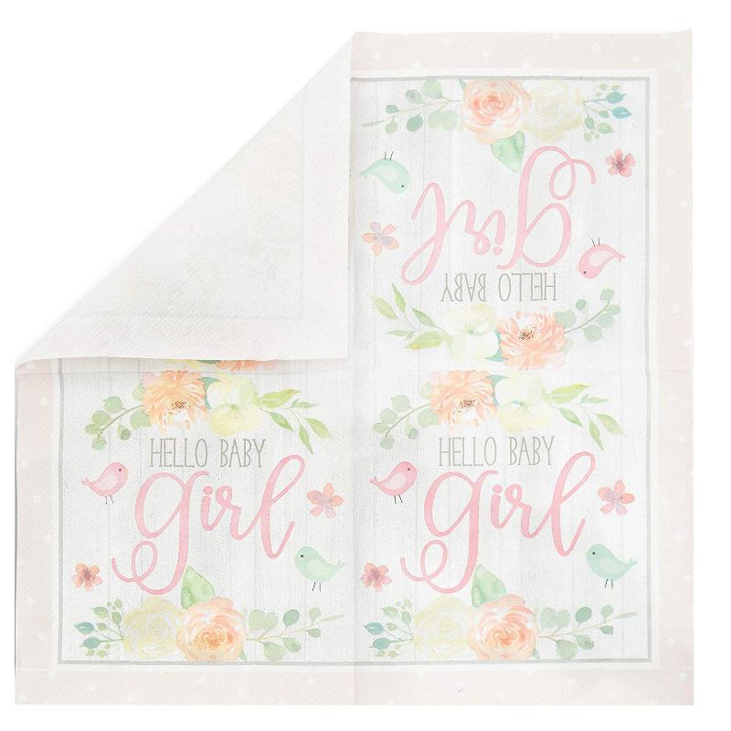 Sparkle and Bash 100-Pack Hello Baby Girl Disposable Paper Napkins 6.5" Baby Shower Party Supplies