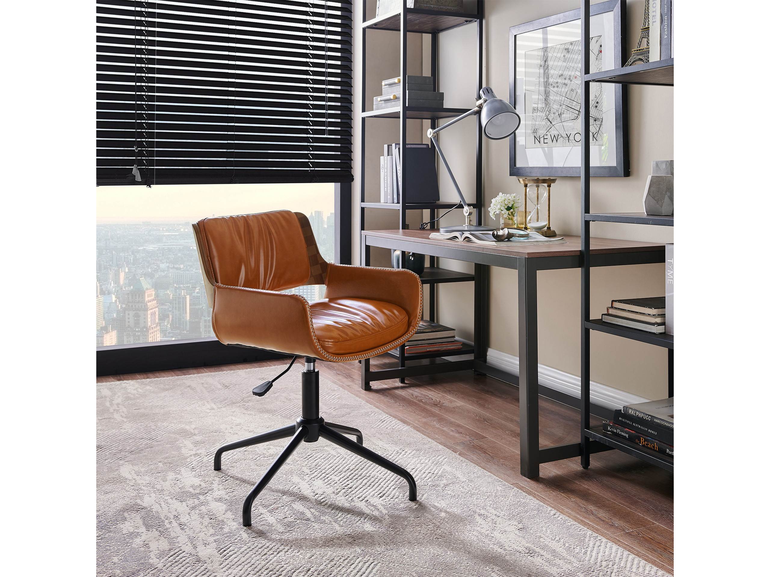 Art Leon Faux Leather Height-adjustable Swivel Accent Home Office Desk Chair with Unique Chess-Board Bentwood Back