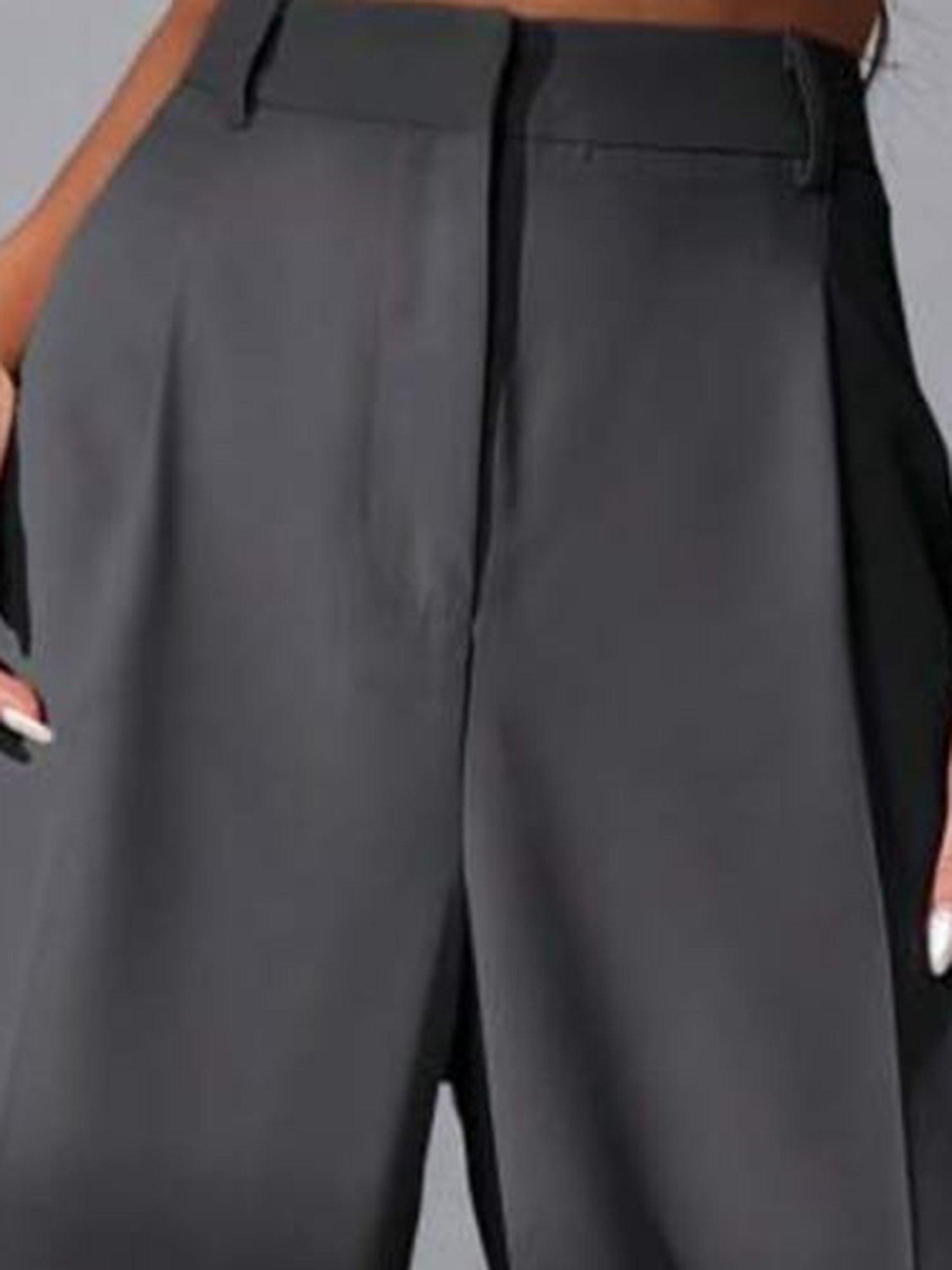 Broadstar Dark Grey Straight Fit High Rise Trousers