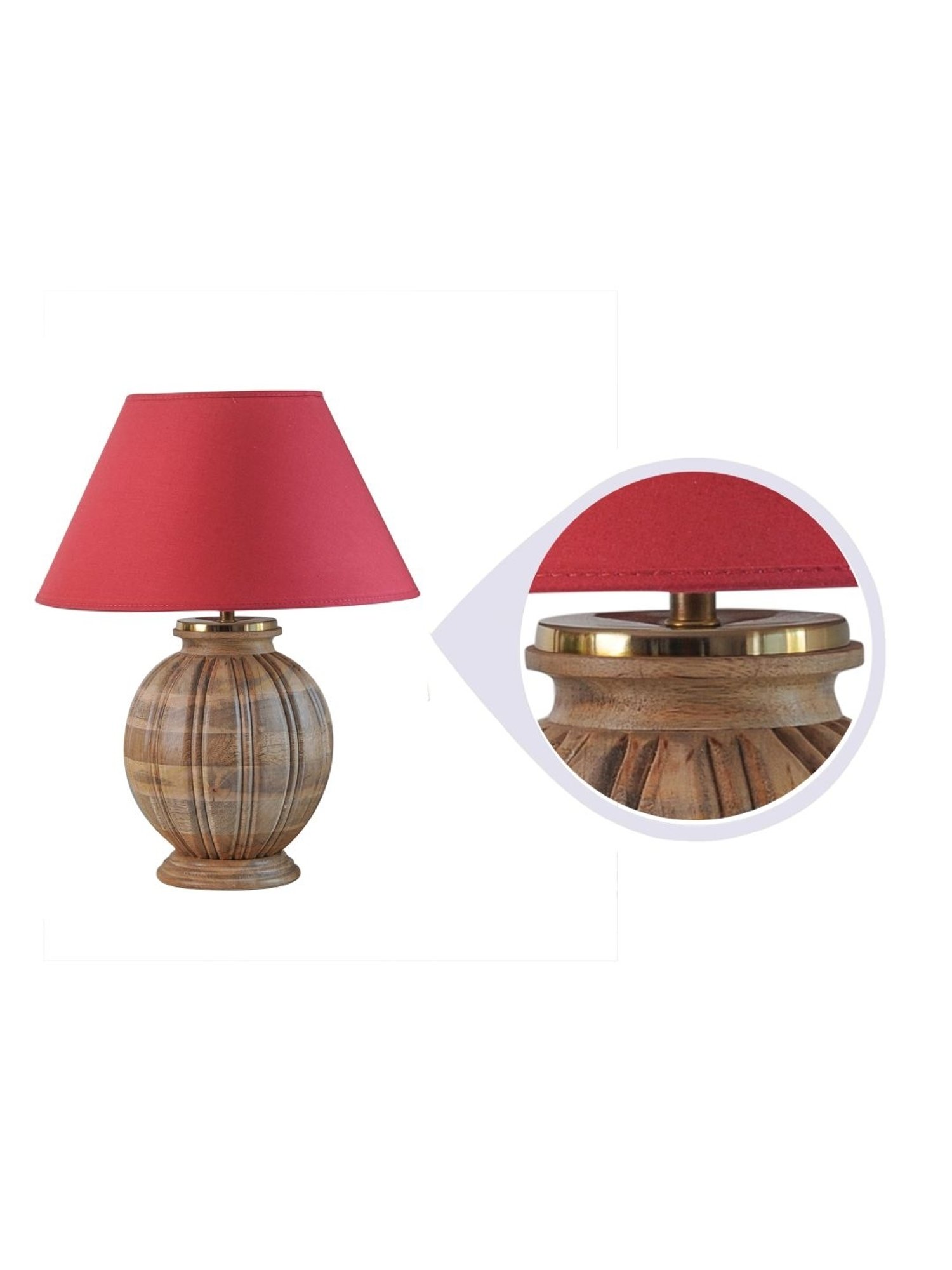 Kapoor Lamp Shades Natural Wood & Red Wood Astros Carved Cotton Shade Table Lamp