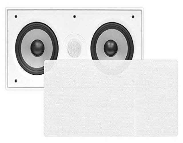 Pyle PDIWCS56 In-Wall / In-Ceiling Dual 5.25-Inch Center Channel Sound System, 2-Way, Flush Mount, White, Single Unit