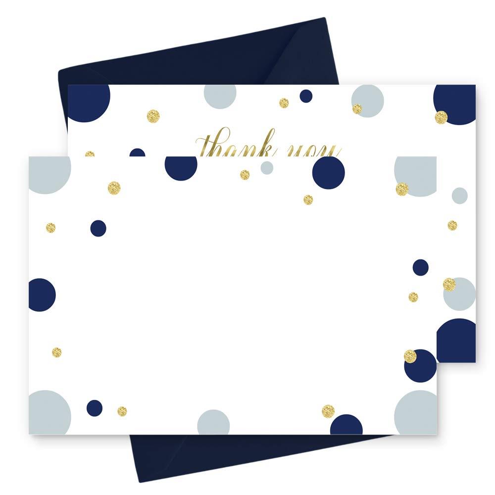 15 Navy and Gold Thank You Cards with Navy Envelopes - Stationery for Boys Baby Shower - Stylish Abstract Dot Party Theme