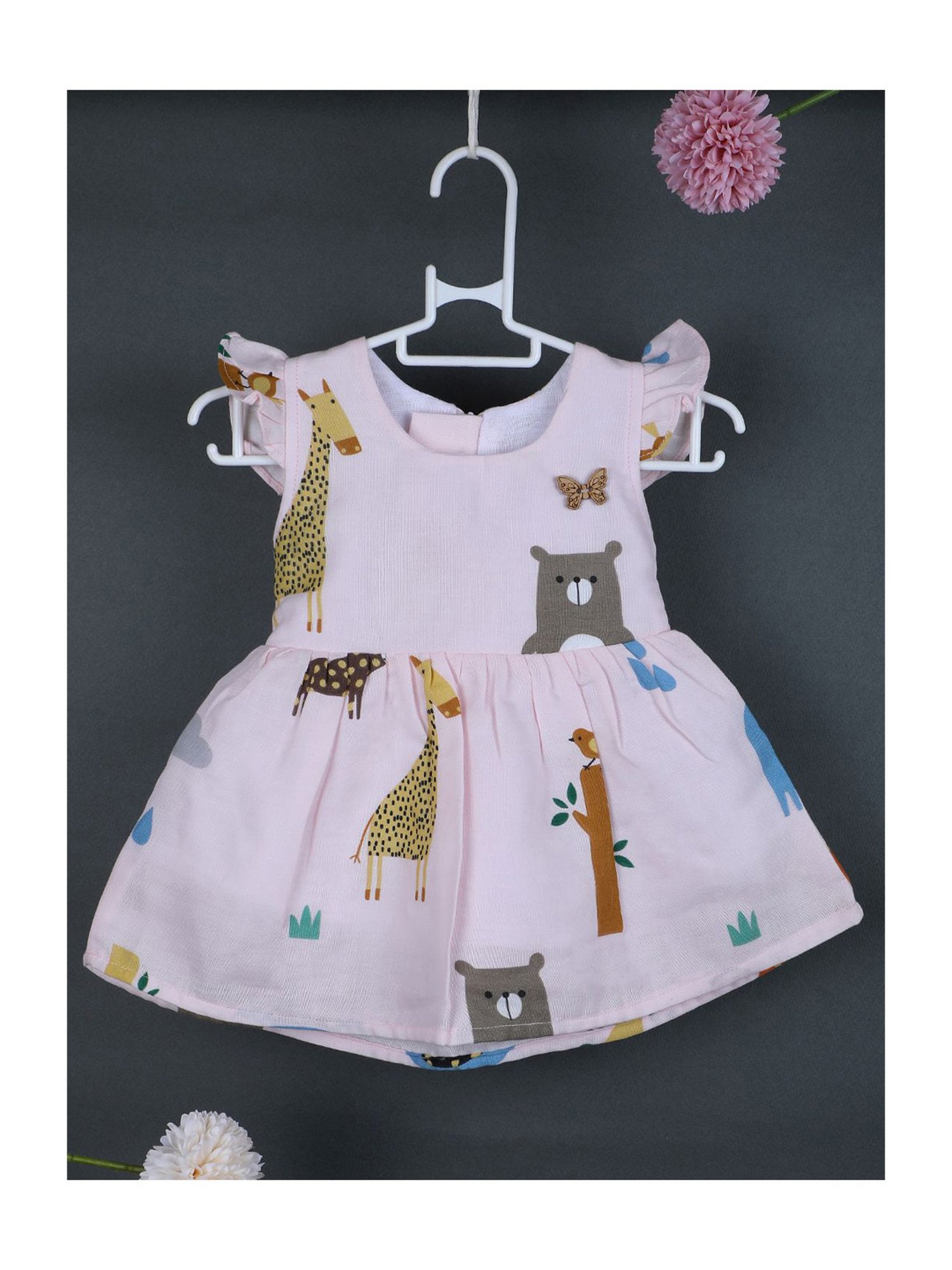 Baby Moo Kids Pink & Yellow Printed Dress