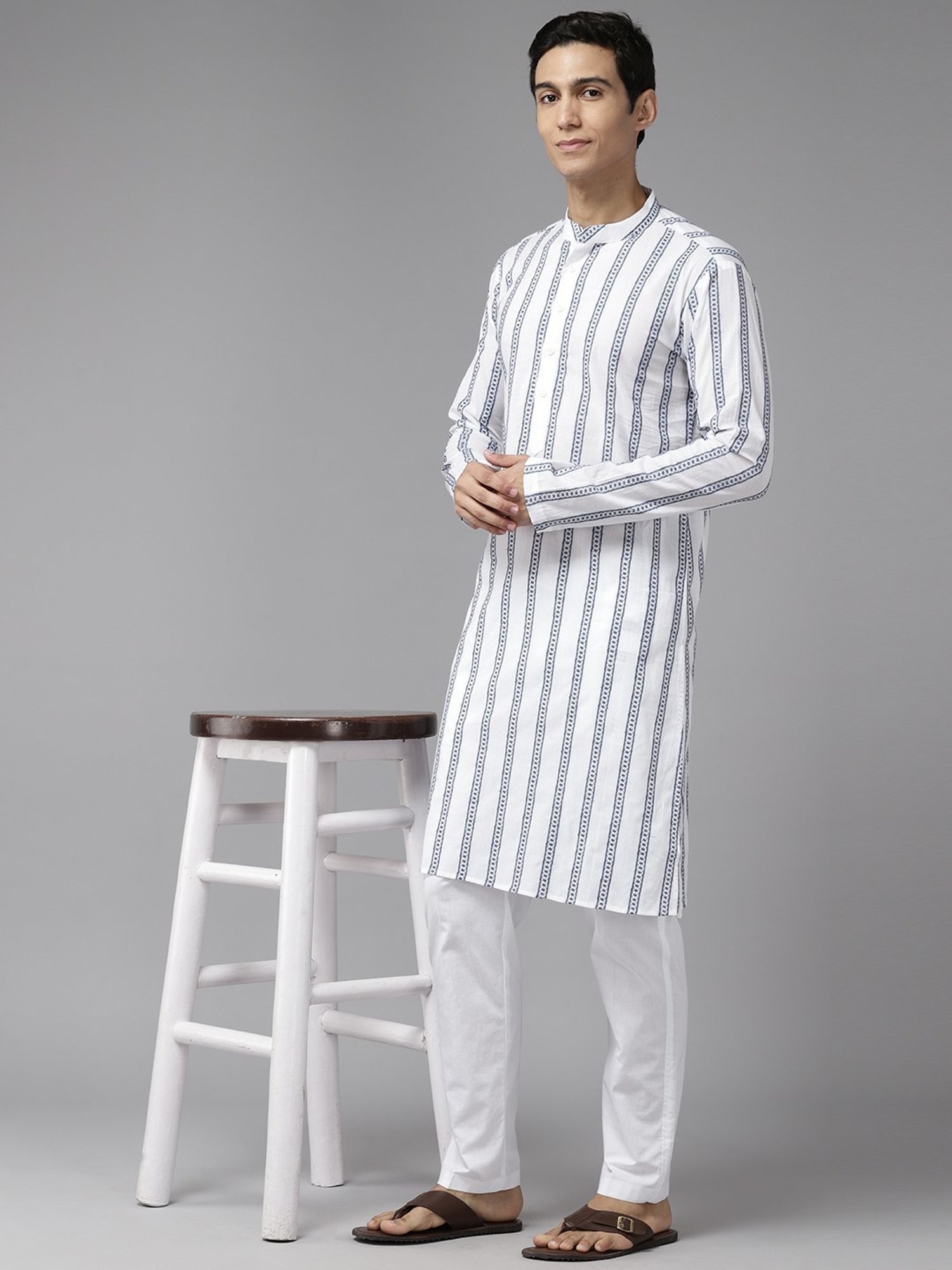 See Designs White Cotton Regular Fit Embroidered Kurta Bottom Set