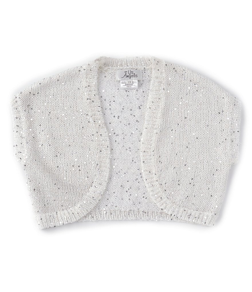 Us Angels Big Girls 6-16 Long-Sleeve Open-Front Sequin Knit Communion Cardigan