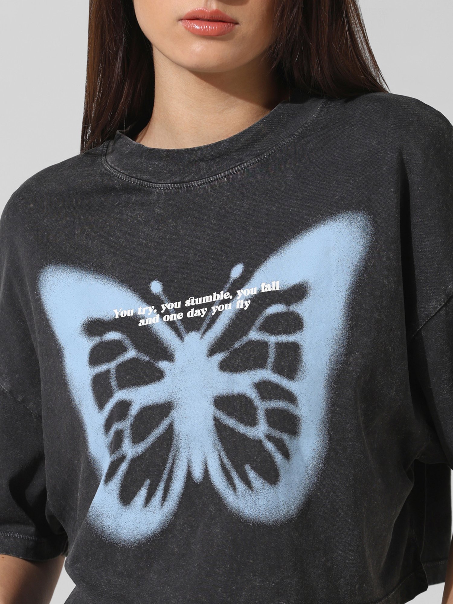 Only Black Cotton Graphic Print Oversized T-Shirt