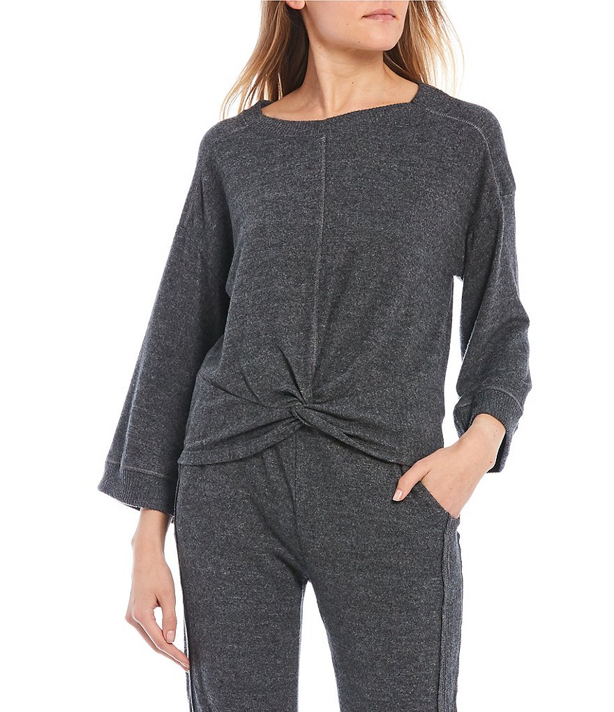 Coco + Jaimeson Coordinating Long-Sleeve Twist-Front Hacci Knit Lounge Top
