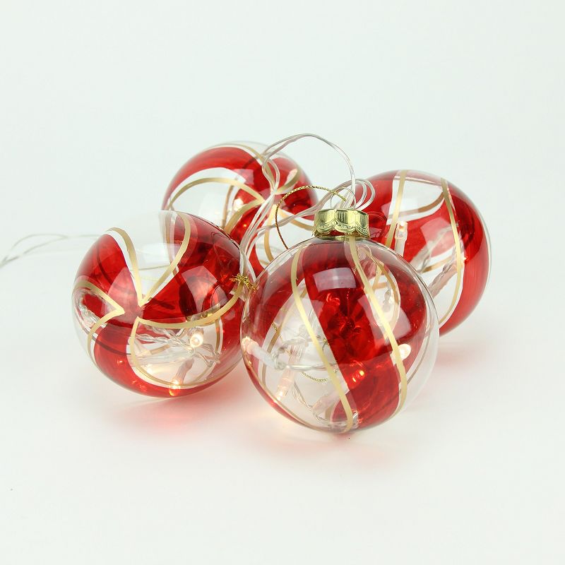 Penn 4pc Swirl Glass Ball LED Lighted Christmas Ornament Set 3.25" - Red/Gold