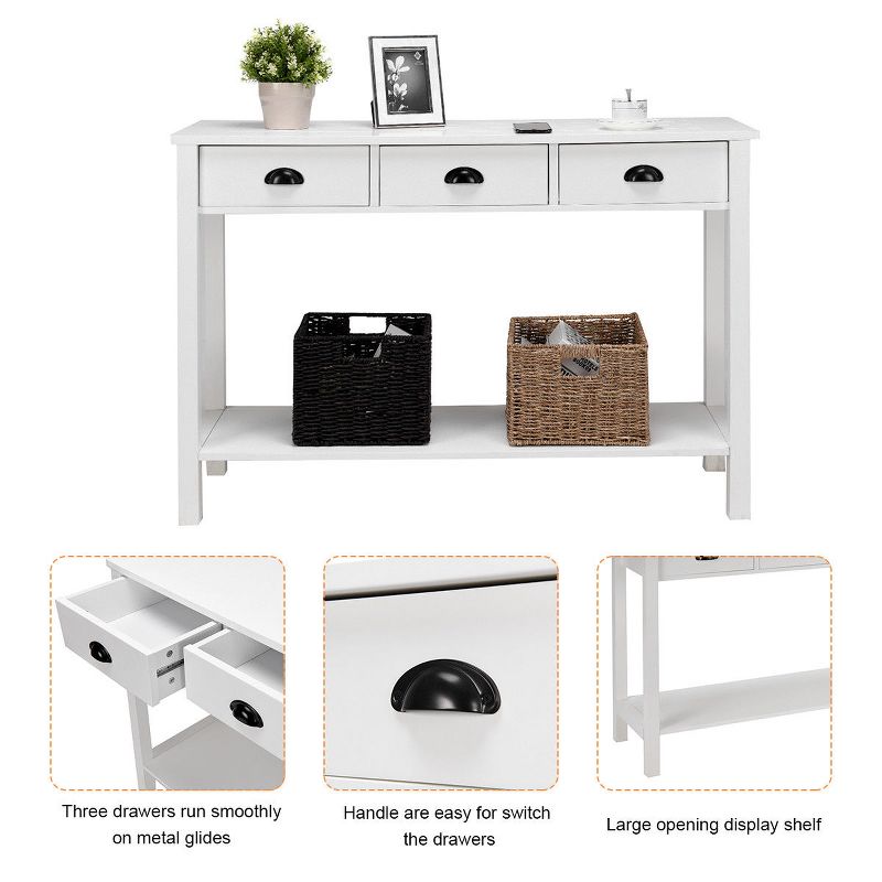 Costway 47" Console Table Hall Table Side Desk Accent Table Drawers Shelf Entryway White